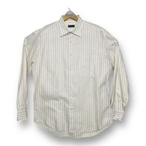 Corneliani Mens White Yellow & Red Stripe L/S Cotton Button Down Size 17/43